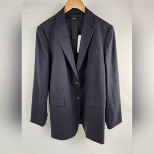 Theory Blazer Womens Size 6 Dark Blue Linen Blend Caliver 2 Nwt